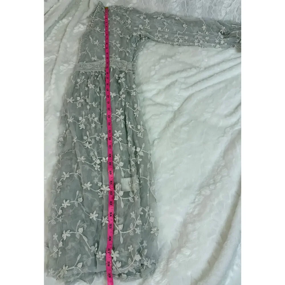 Sundance Platinum Gray Sheer Embroidered Floral Lace Peasant Dress Cottage 12 - Picture 12 of 15
